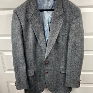 Saville Row Wool Tweed Blazer Men Herringbone Sport Coat Gray Jacket 42L